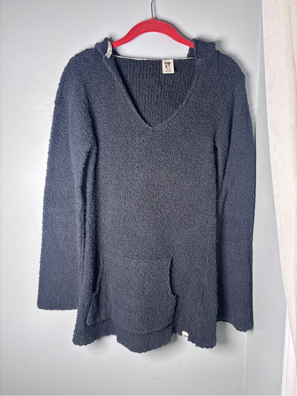 Roxy Beach Style Knit Sweater Hoodie Hooded Boho Gray Pocket Women's
M